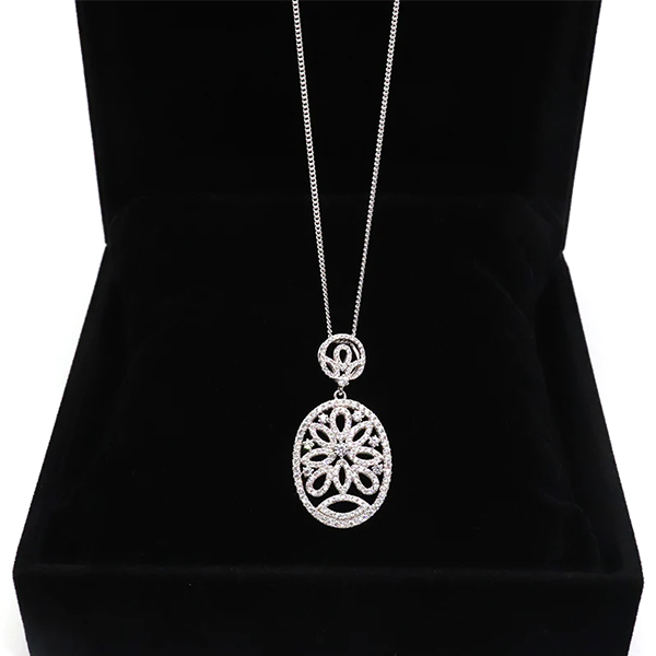 VIEON Full Stone Setting Flower Necklace Silver